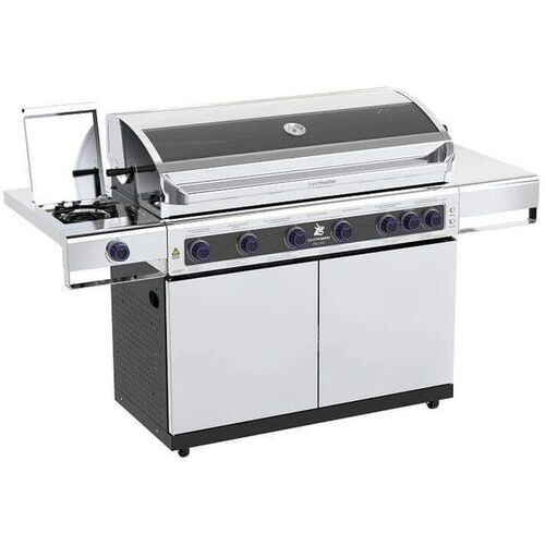 Deluxe Beefmaster 6 Burner BBQ on Deluxe Cart with Cast Iron Side Burner